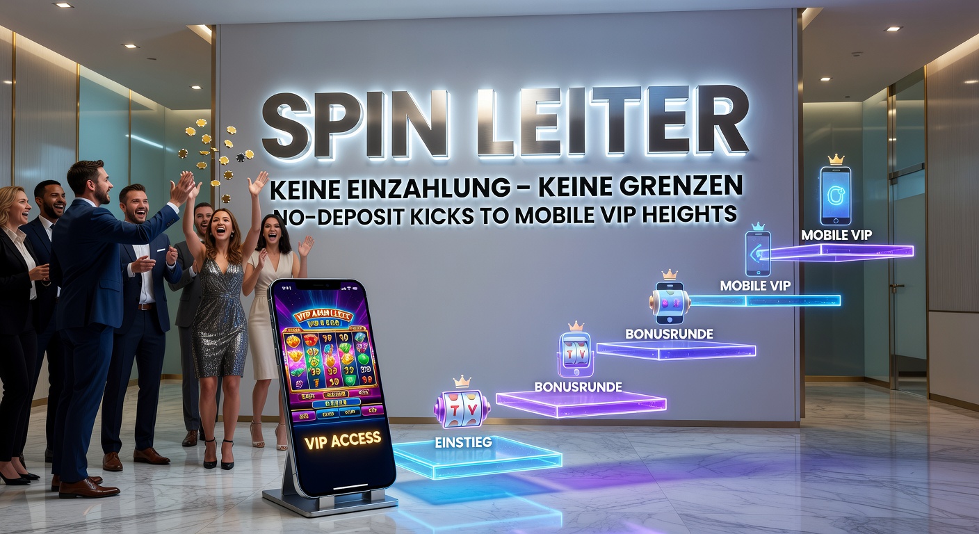 Grafik einer aufsteigenden Spin-Leiter mit No-Deposit-Symbolen und mobilen VIP-Icons in einem deutschen Casino-Kontext