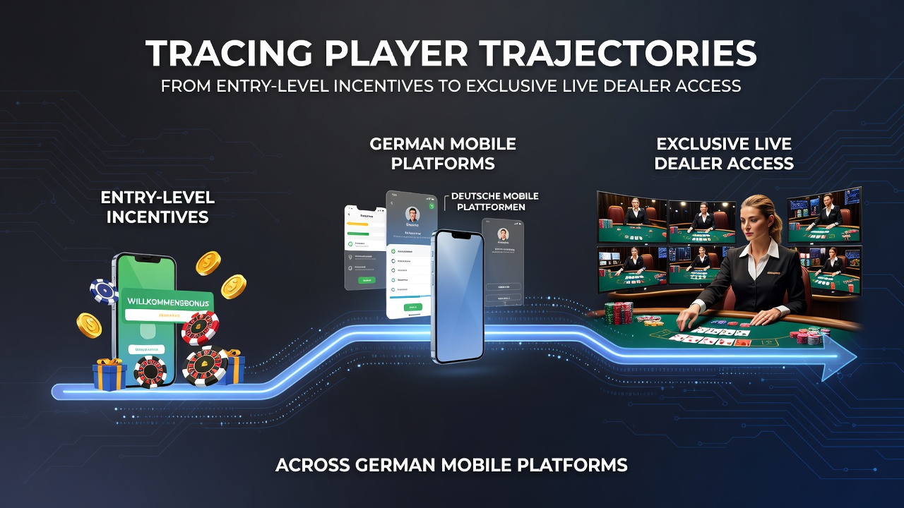Übersicht über Spielerpfade von Anfangsboni zu VIP-Live-Dealer-Bereichen auf deutschen Mobilplattformen