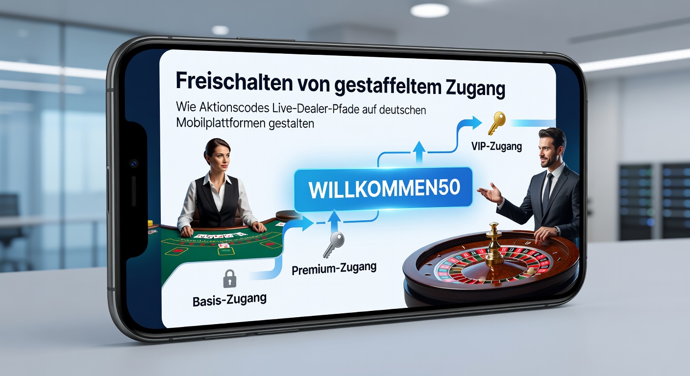 Mobile App-Oberfläche mit Live-Dealer-Pfaden und gestaffelten Code-Freischaltungen